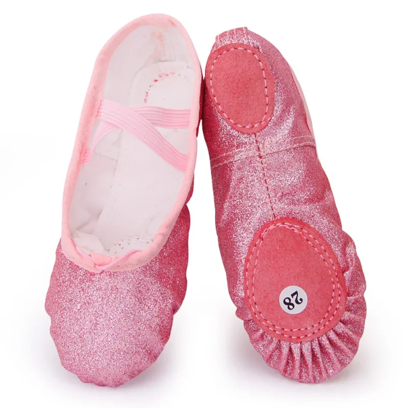 Chaussures de danse de ballet pour filles, pantoufles plates de gymnastique de yoga, paillettes roses bleues roses et rouges, chaussures de danse de ballet pour enfants, chaussures de professeur pour femmes