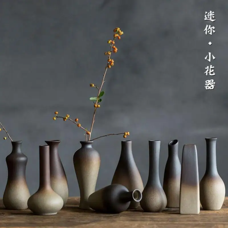 Crude pottery vase Ceramic imitation firewood decoration living room decoration utensils Creative green dill florets