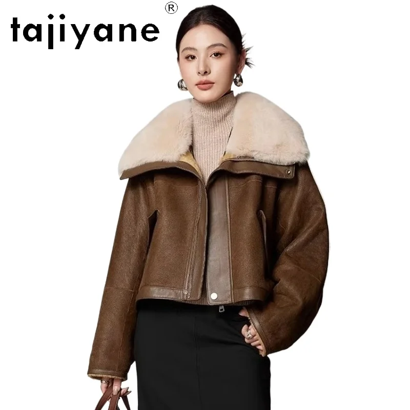 TAJIYANE Natural Sheepskin with Wool Attached Jacket Women Short Stylish Coats Real Fur Coat 2025 Winter Woman Clothing fourrure