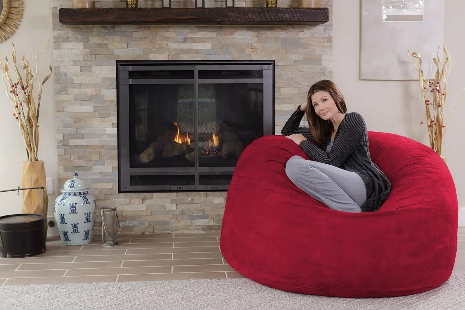 Chill Sack Bean Bag Chair: Giant 5' Memory Foam Furniture Bean Bag - Big Sofa with Soft Micro Fiber Cover - Cinnabar