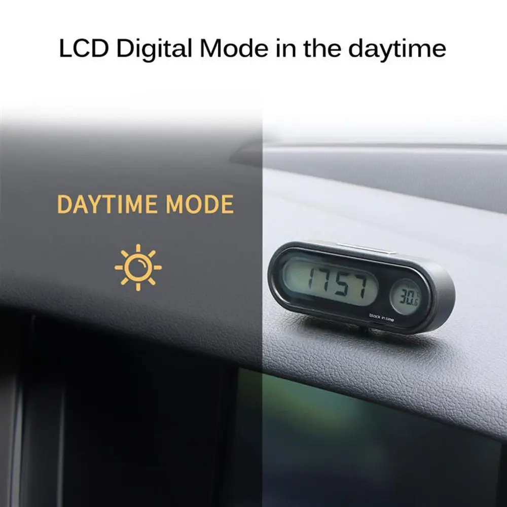 2 In 1 LCD Backlight Mini Auto Watch Car Thermometer Car Ornament Electronic Clock Digital Clock Thermometer Clock Car Clock