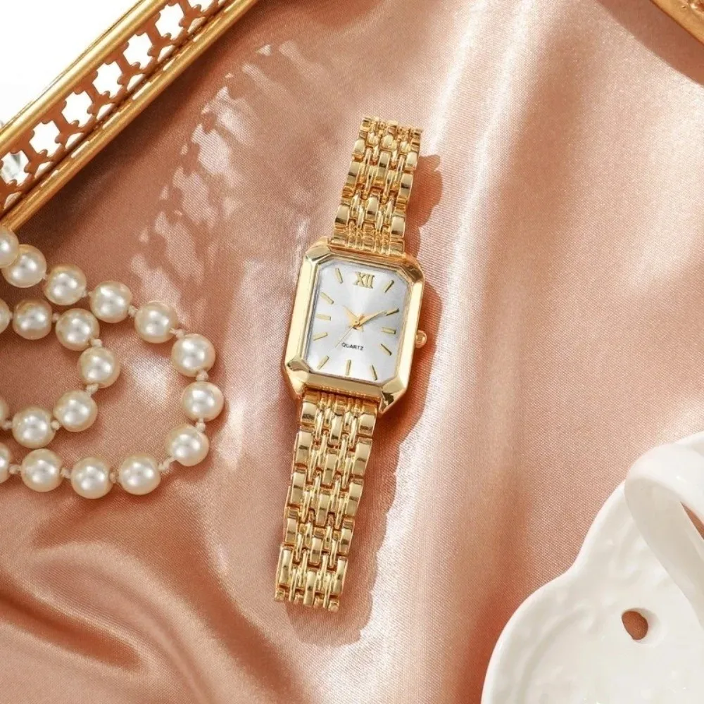 Elegant Stainless Steel Wristwatch Rhinestone Jewelry Set Quartz Square Quartz Watches Simple Rhinestone Strap Watch Student