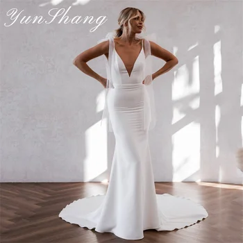 Yunshang elegancka suknia ślubna syrenka kobiety dekolt w serek bez pleców paski Spaghetti łuki suknia ślubna Vestidos De Novia dostosowane