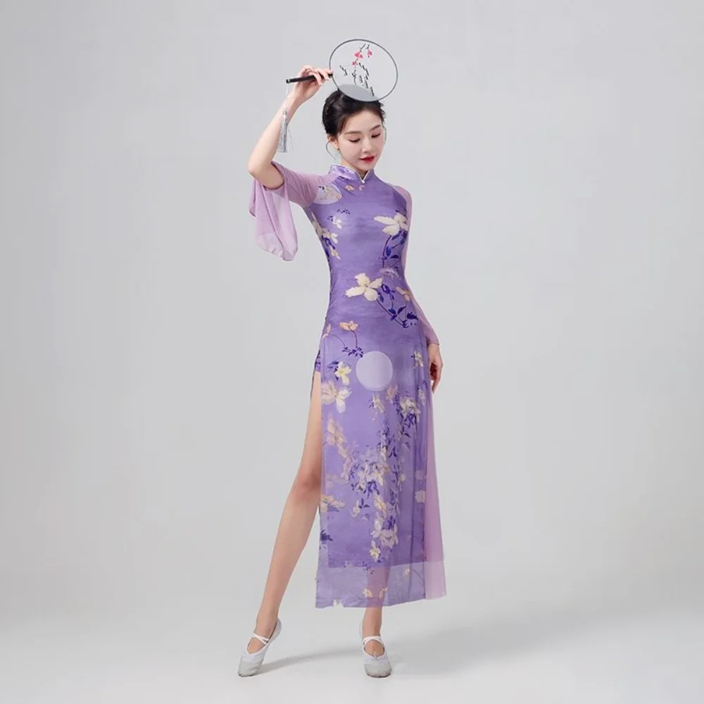 Classical Dance Costumes Cheongsam Elastic Dance Performance Body Charm Dance Hall Clothes Women Stagewear Dancer Costumes