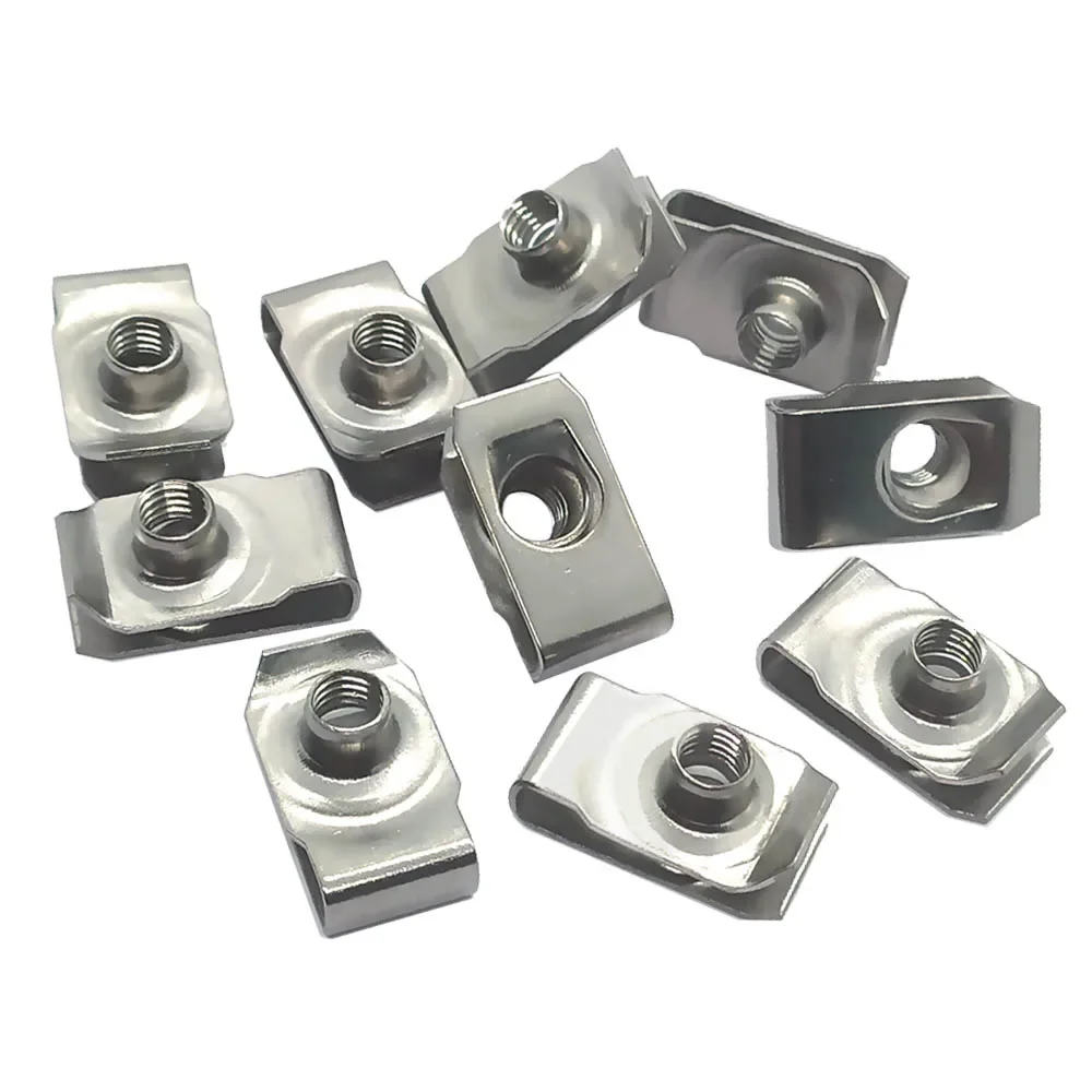 10pcs 304 Stainless Steel U Type Clips with Thread M6 6mm Reed Nuts Licence Plate Clip Q312 for Car Motorcycle Scooter ATV Moped