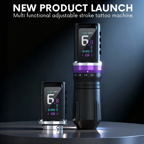 Imagen 2 del producto Máquina de tatuaje de carrera ajustable DM, batería de gran capacidad de 2200mAh, Motor sin escobillas sin núcleo, maquillaje permanente para artistas de tatuajes