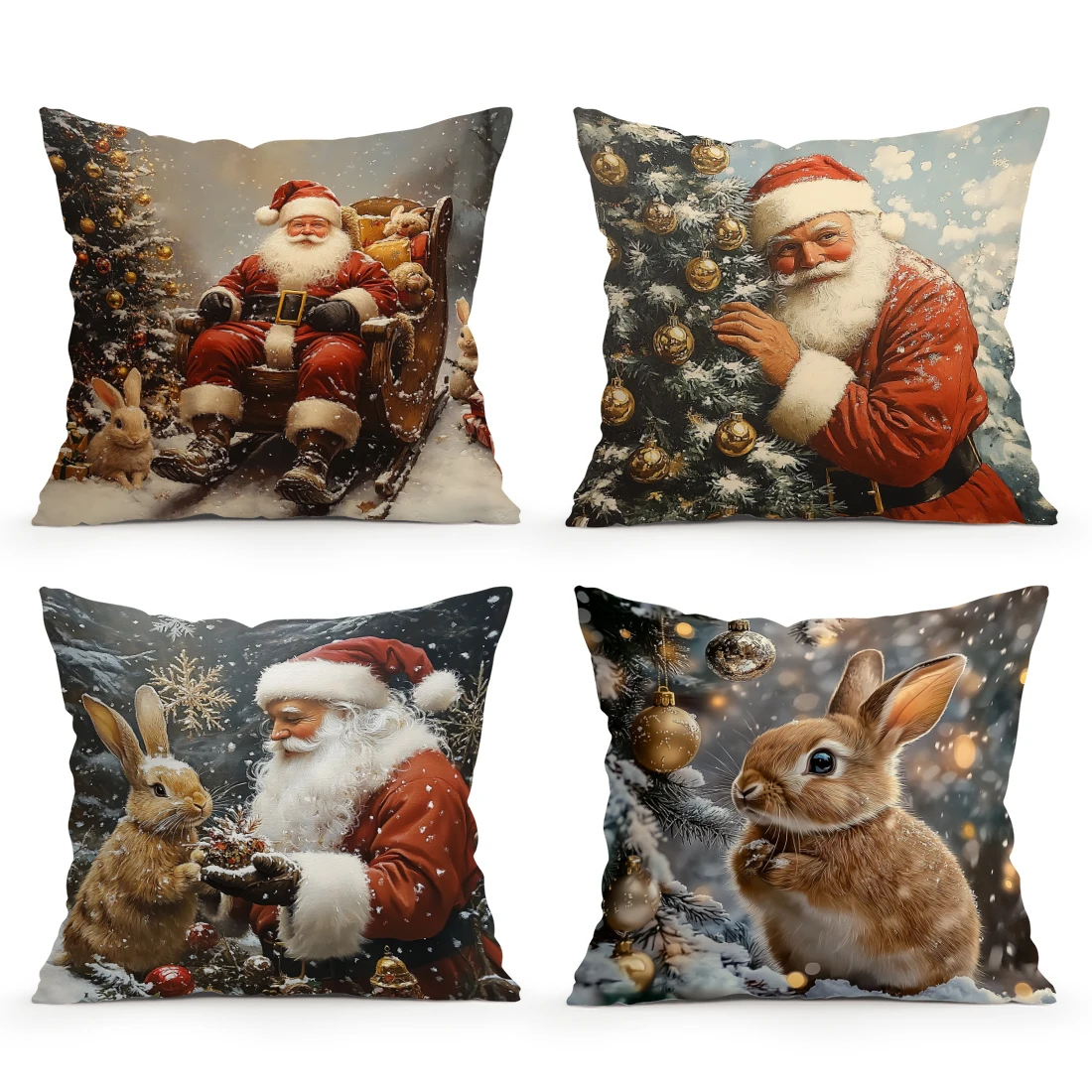 Home Decor Santa and Bunny Christmas Decorative Pillow Pattern Cushion Cover Suitable for Sofa Bedroom Car Pillow Cover
