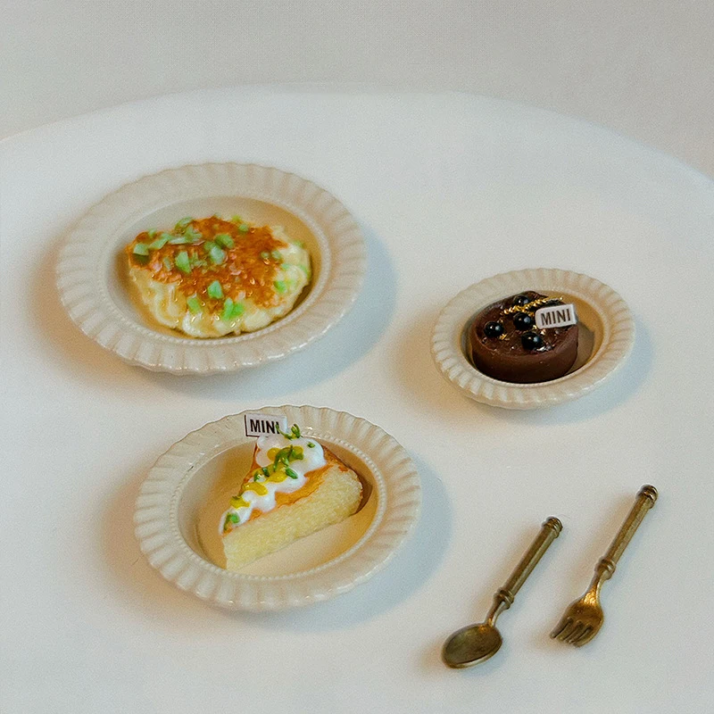 3Pcs Simulation Küche Gericht Modell Puppenhaus Miniatur Lebensmittel Platte Westlichen Küche Platte Spielzeug Für Mini Dekoration DIY Zubehör