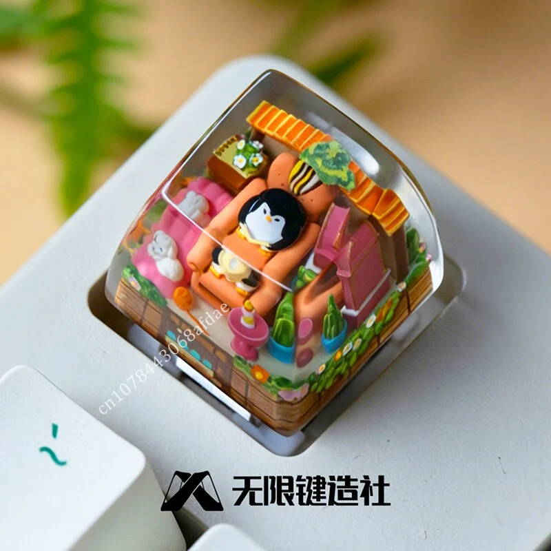 anime-keycaps-cute-penguin-cartoon-customized-resin-transparent-stereoscopic-for-mechanical-keyboard-accessories-cute-gifts