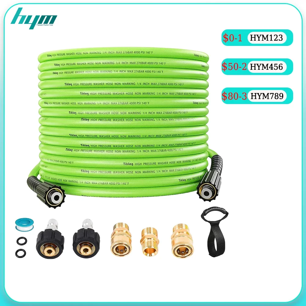 Ultra Flexible Pressure Washer Hose Pipe Cord Kink Resistant Pressure Washing Extension Hose M22 14mm Thread 3/8 Quick Connect