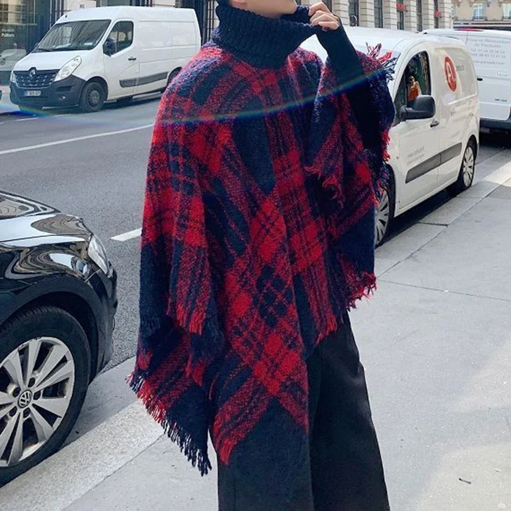 Knitted Scarf Cape Cloak Loose Fashion Personality Versatile Elegant Shawl Plaid Sweater Unisex Spring and Autumn 2024 New Style