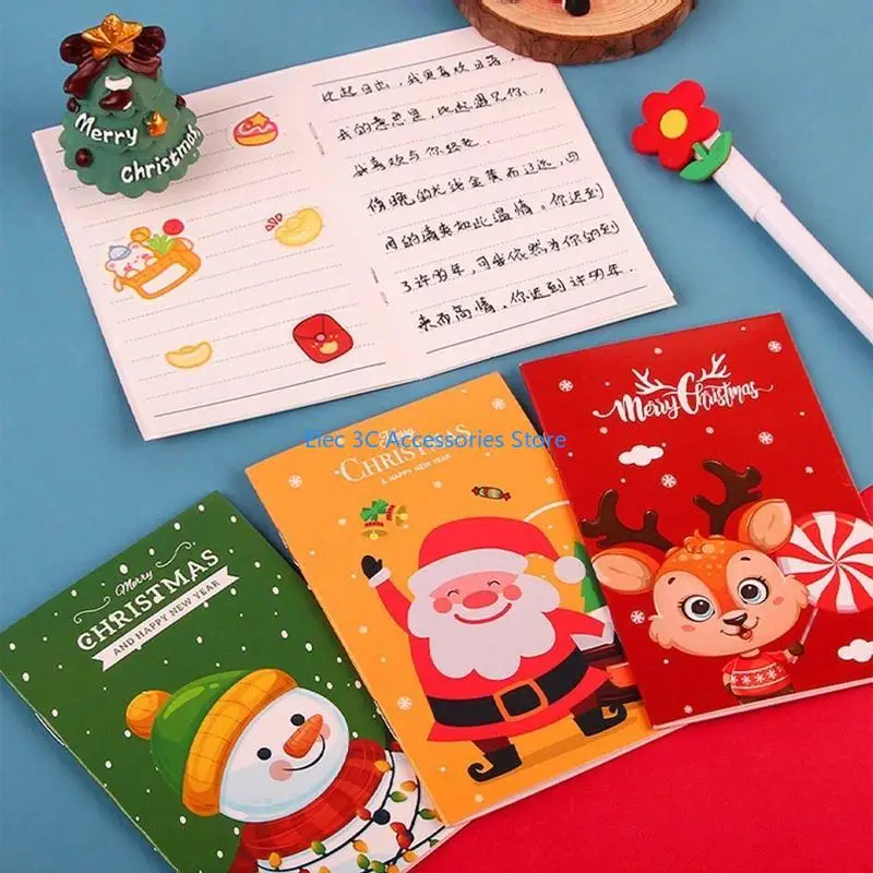 Y51A 10Pcs Cartoon Chritmas Notepad Small Notebook To-do-list Pad Lined for Writing