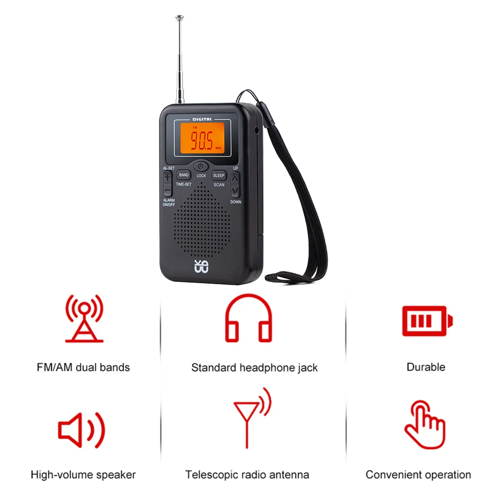 AM FM Radio LCD Display Pocket Radio with Alarm Clock Portable Radio for Jogging Walking