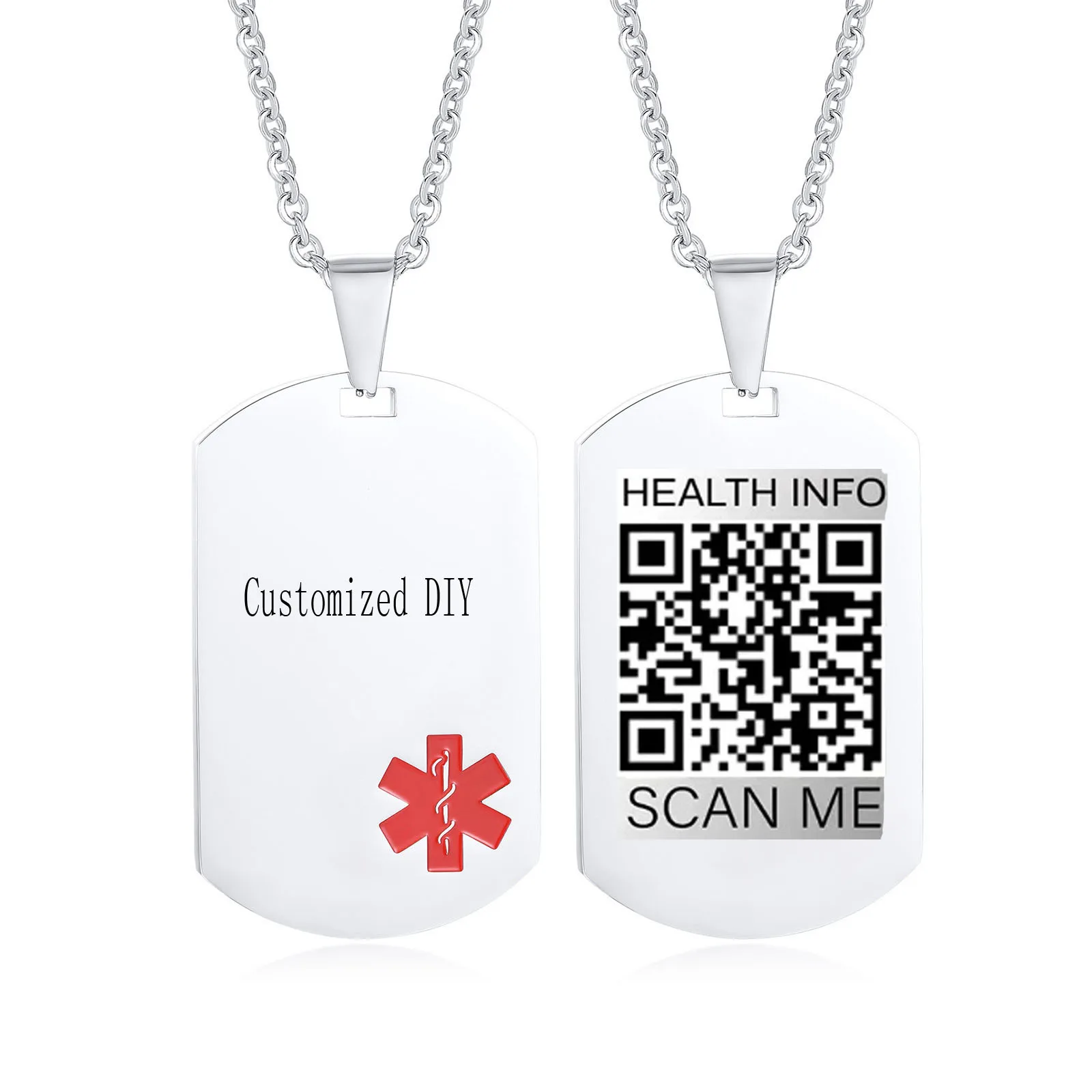 

Customized QR Code Medical Alert Necklace,Dog Tag Pendant,ICE SOS Men Women Jewelry