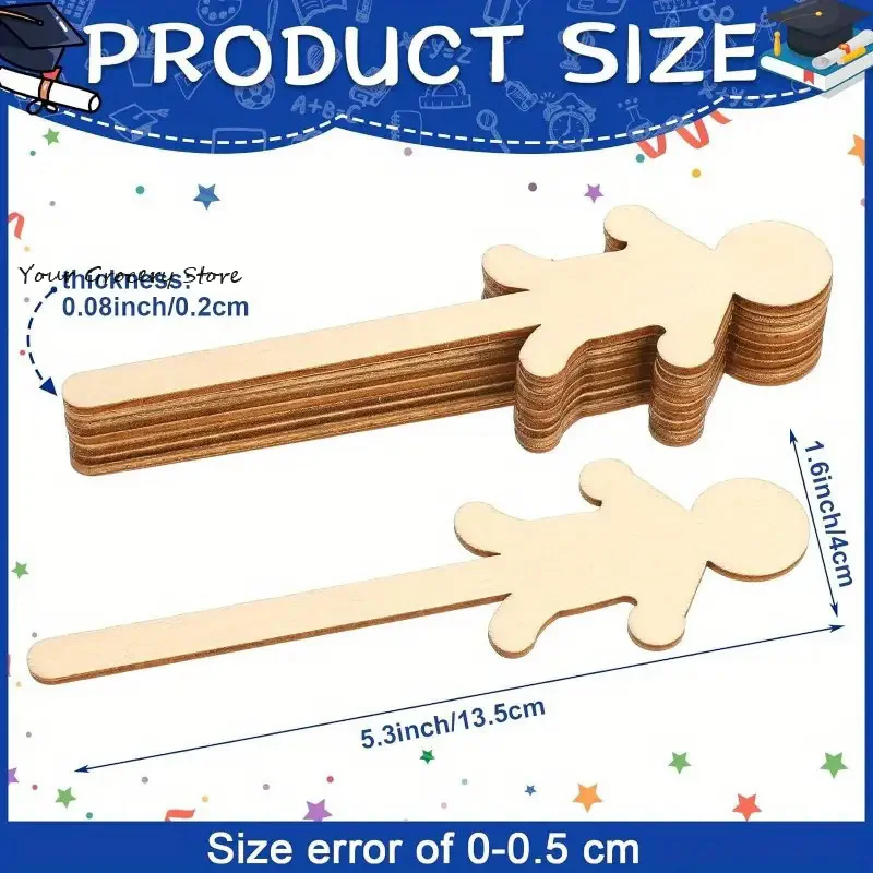 30pcs Character Craft Sticks 5.3 Inch Extra Large Character Shaped Craft Sticks Natural Wood Craft Sticks For DIY Projects