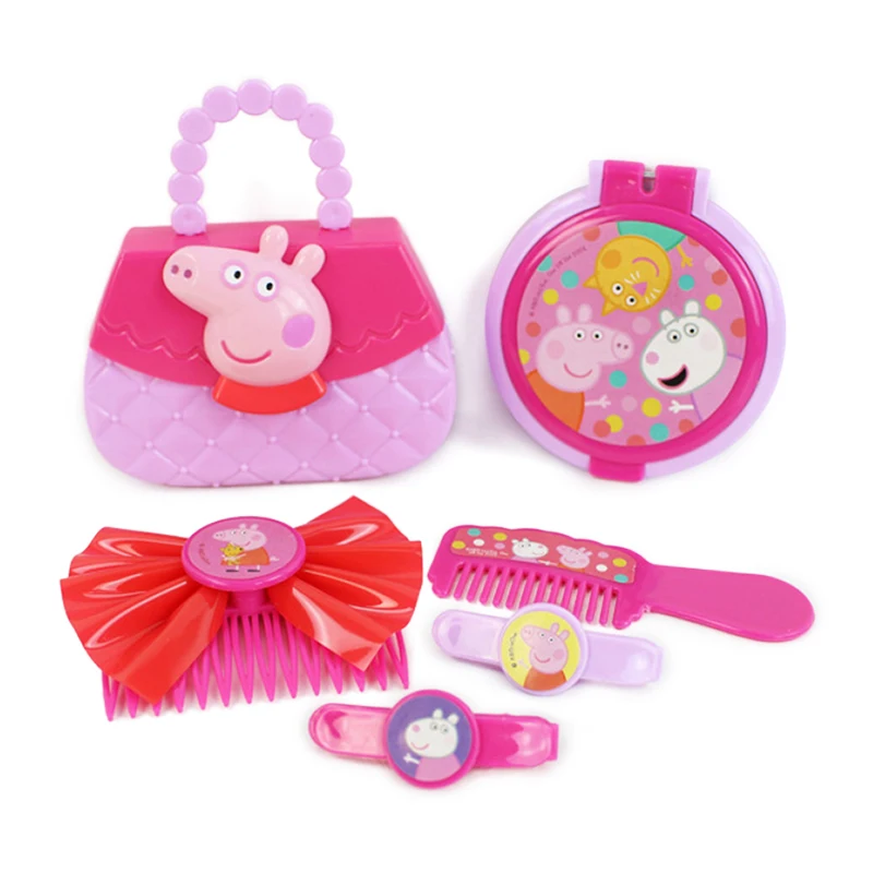 Caja de maquillaje de Peppa Pig para niños, juguetes de maquillaje, peine de espejo de imitación, bolsa de maquillaje, tocador de princesa,