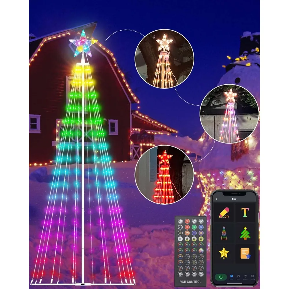 

8FT Outdoor Christmas Tree Decorations Smart App Control, 355Leds DIY Patterns Prelit Multicolor Outdoor Christmas Tree Light Sh