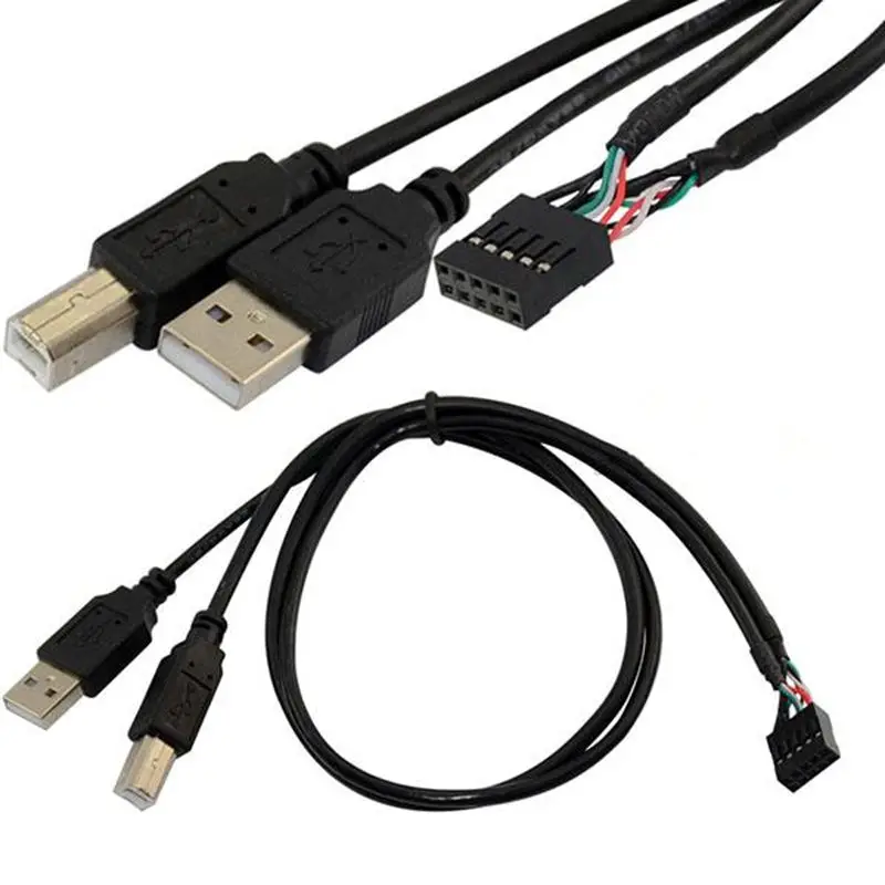 Кабель DuPont USB с двумя USB разъемами на DuPont 10P Bus USB2.0 A Male + B Male/DuPont 2x5Pin Female