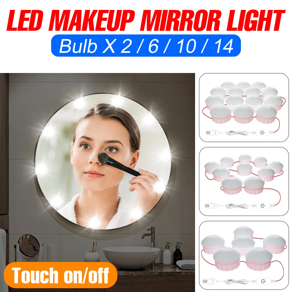 5V LED Cosmetic Light USB Mirror Light Wall Lamp Makeup Bulb Hollywood Vanity Lighting Dressing Table Fill Light For Bathroom