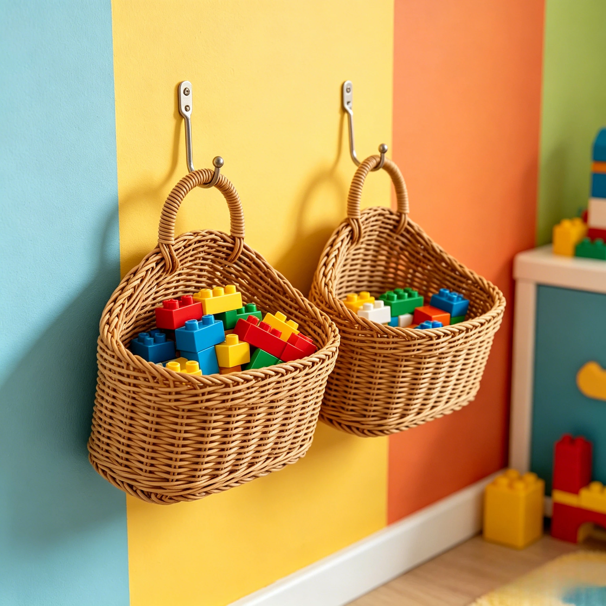 Hand Woven Hanging Rattan Storage Basket Christmas Wall Decor Organizer for Kitchen Bathroom Nursery Closet Cafe Flower Planter view 4