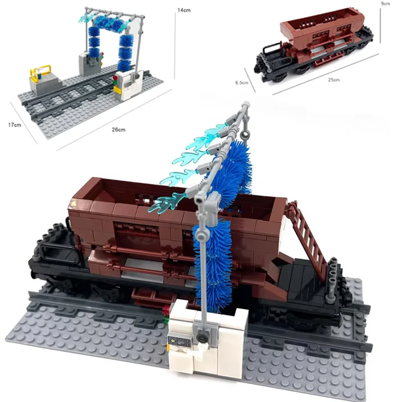 電車洗車場シーンモデルビルディングブロックパーツリンスブラシ電車車両組立教育MOCレンガおもちゃ男の子ギフト