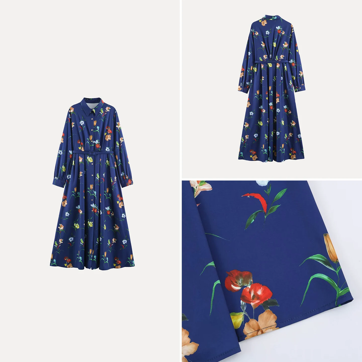 Fashionable Printed Slim Fit Long Dress for Women with Belt Single Button Autumn Collection Versatile Personal Style Zadata