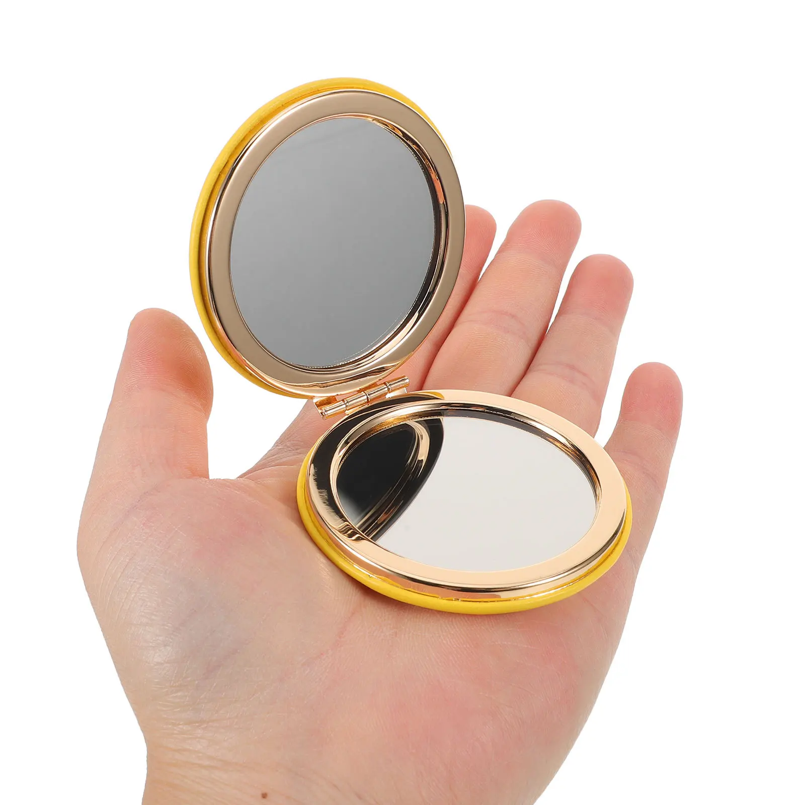 

62Mm Yellow Round Folding Makeup Mirror Double-Sided Compact Metal Travel Portable Pocket Mirror for Women Personal Handheld