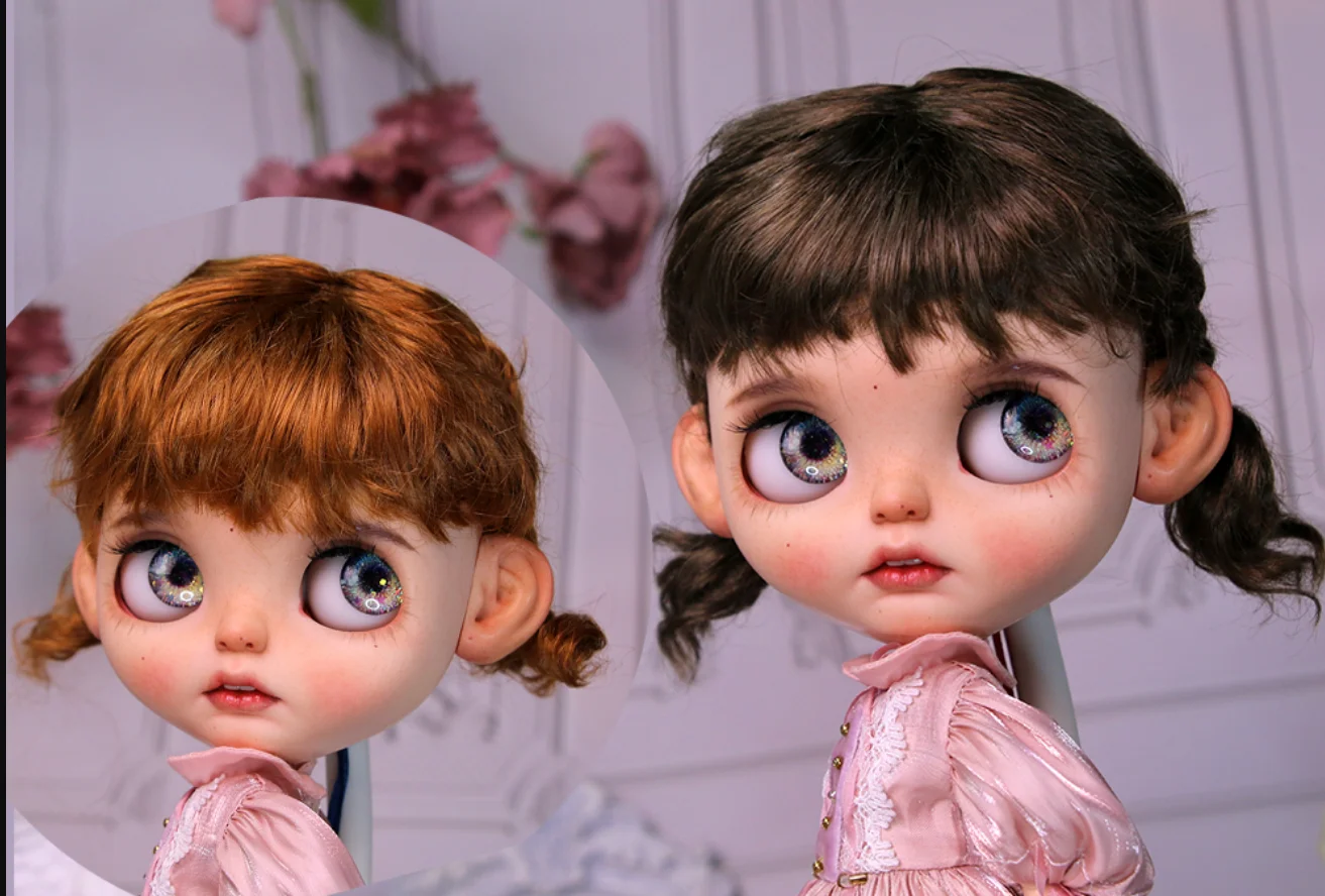 Blythe Doll Wig Braids Twin Tails Short Curly Wig Light Blonde/Brown/Reddish Brown 3 Colors 9-10