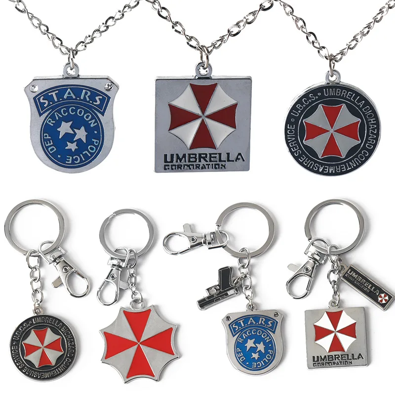 Residents Evils cosplay pendant necklace Keychain Toy Umbrella Corporation Symbol Chaveiro Sublimation Blank Keyring fans Gifts