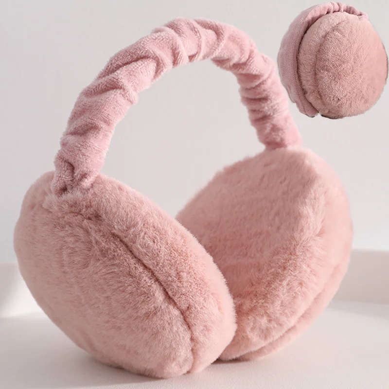 Winter Warm Ear Muffs Girl Fluffy Fold Burger Shape Children Headphone Earmuffs Soft Cashmere Solid Cute Warmer Fake Fur Earlap