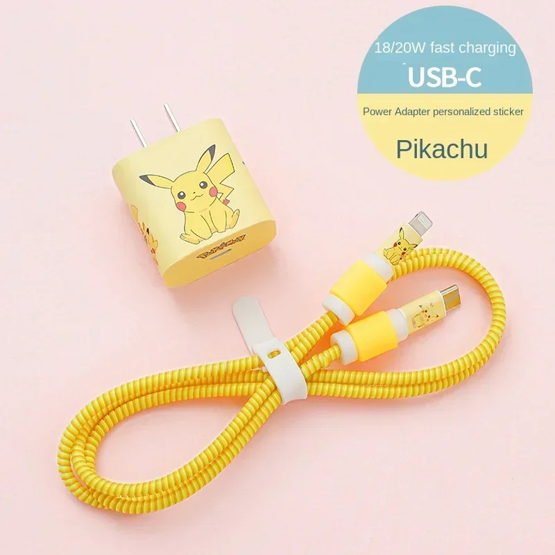 Sanrio Cartoon Data Cable Wrapped DIY Sticker Decoration Cute Anime Hello Kitty Pikachu Charger Protective Case for IPhone 20w