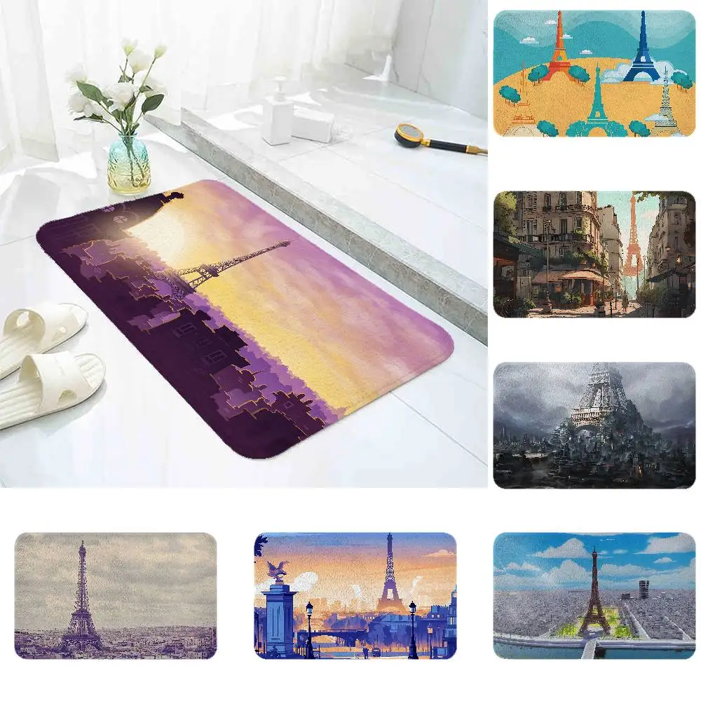 

Eiffel Tower Anime Cartoon Home Durable Floor Mat for Entrance Bedroom Washroom Bathroom Doorways Absorbent Non-Slip Foot Mats