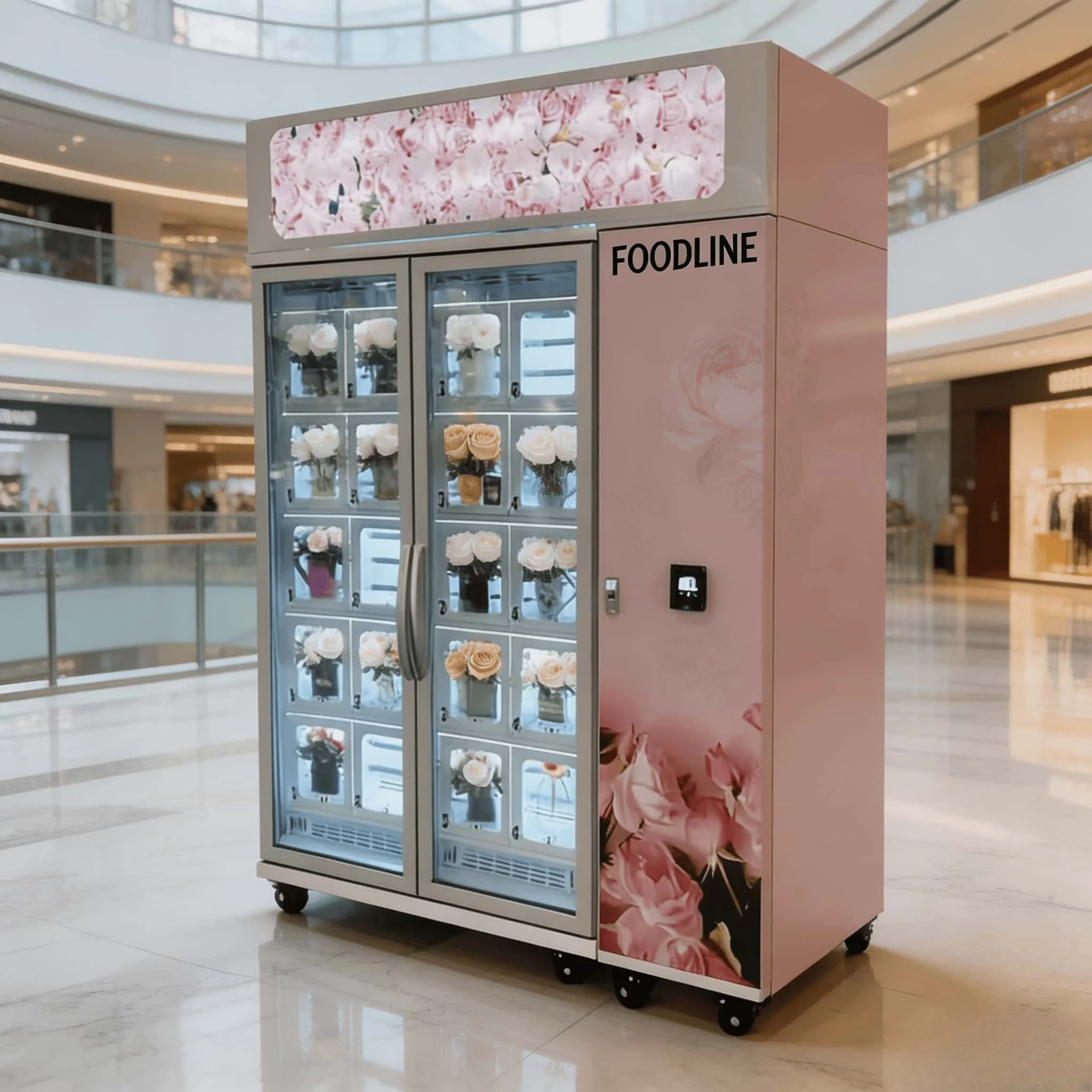 FOODLINE Budget Small Flower Vending Machine Intelligent Unlock Cooling Cabinet Self Selling Bouquet for Small Flower Shop