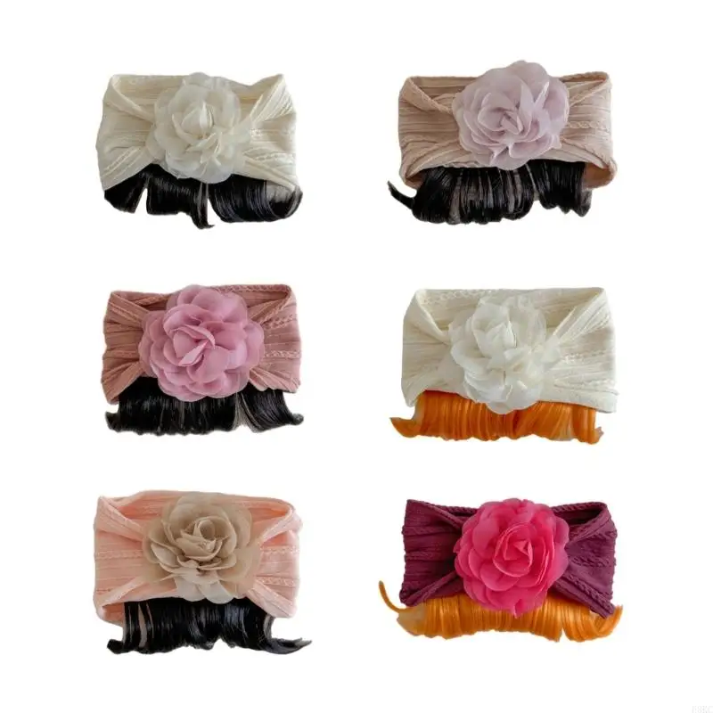 F3KC Infant Floral Hairband with Comfortable Fake Bangs for Party Birthday Wedding