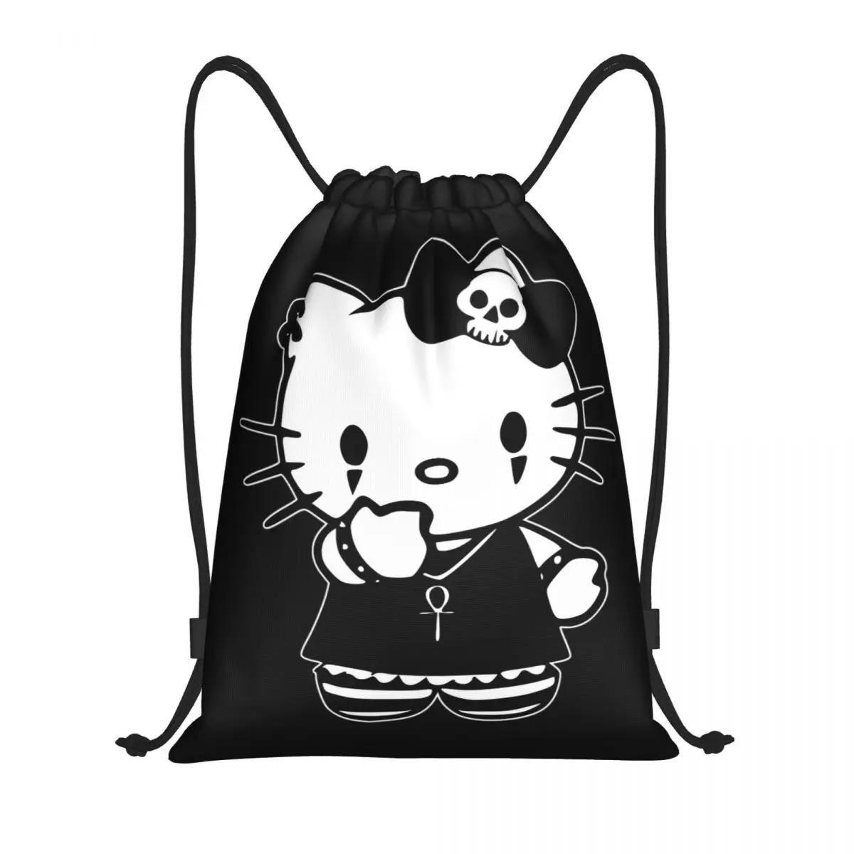 

Готический темный рюкзак Hello Kitty на шнурке, спортивный рюкзак для спортзала, сумки на шнурке для пеших прогулок