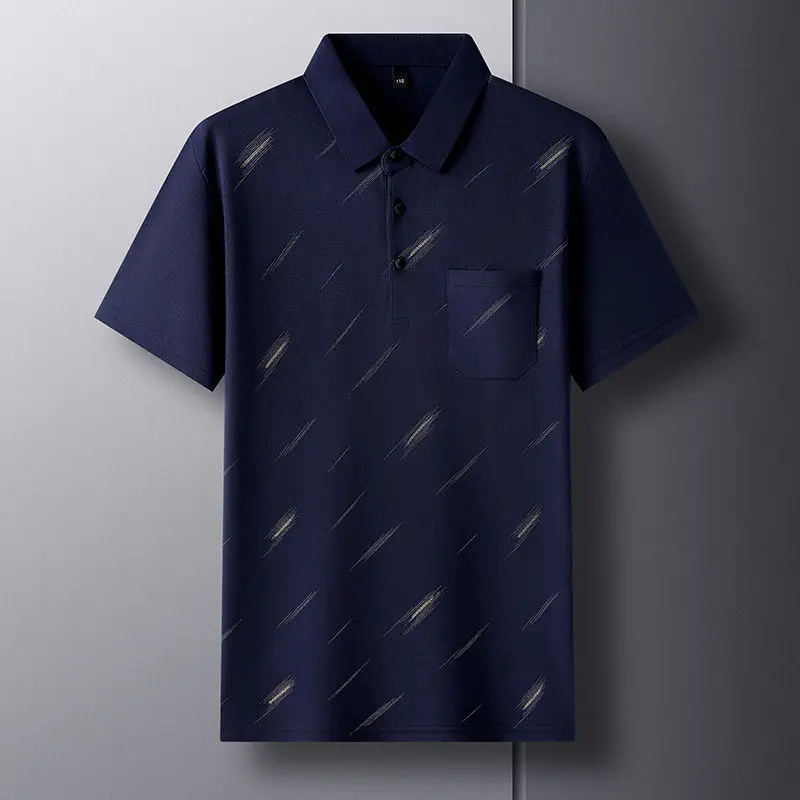 Summer Men\'s 2024 New Pullover Polo Shirt Patchwork Button Printed Pocket Fashion Slim Fit Versatile T-shirt Short Sleeved Tops