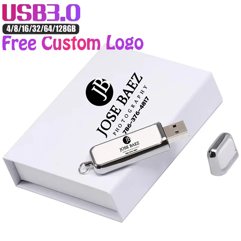Leather USB 3.0 Flash Drives 128GB Black White Gift Box Memory Stick 64GB High Speed Pen Drive 32GB Free Custom Logo U Disk 16GB