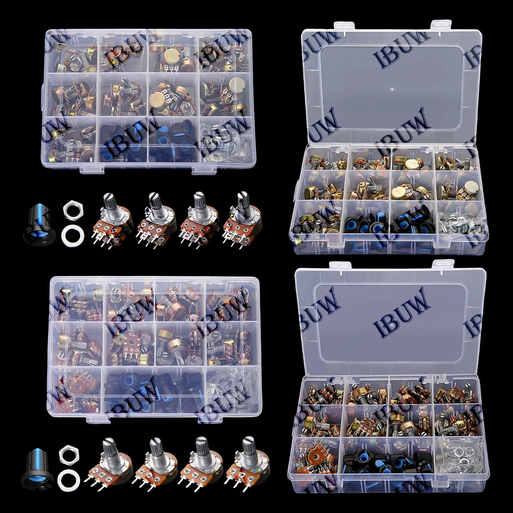 

Набор потенциометров WH148, 45 шт./кор., 3-контактные/6-контактные, 1к, 5к, 10к, 20к, 1М Ом, с синей ручкой, 50к, 100к, 500к