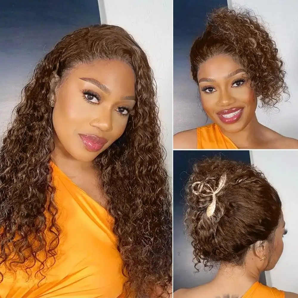 220 Density P427 Honey Blonde 360 Full Lace Wig Highlight Curly Human Hair Pre-Plucked Deep Wave 360 Lace Wig Invisible Drawstring Strap Lace Frontal Wig 34 Inch view 8
