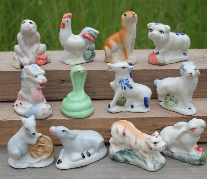 

wholesale 12pc set animal Ceramic crafts home twelfth lunar new year, potted decoration ornaments rat cattle tiger rabbit dragon