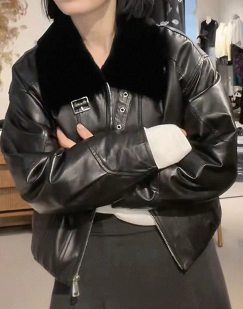 Winter New Sle Women's ort Genuine Leather Jaet eepskin down Jaet High-End Feelings Coat Zipper Closure Long Sve