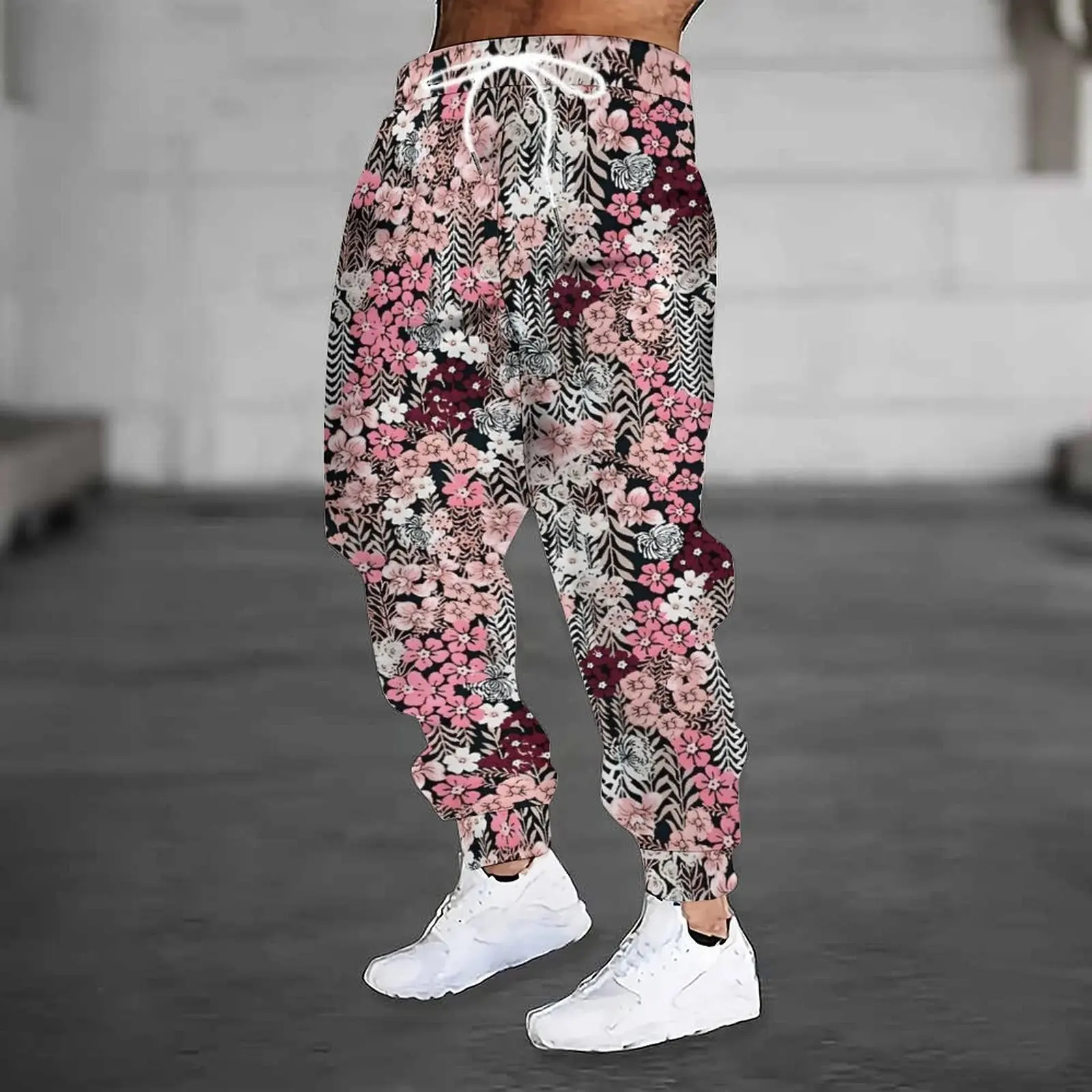 Fashion Men 3D Print Joggers Black Base Cyan Paisley Graphic Drawstring Waist Loose Hip Hop Casual Sport Long Trousers Oversize