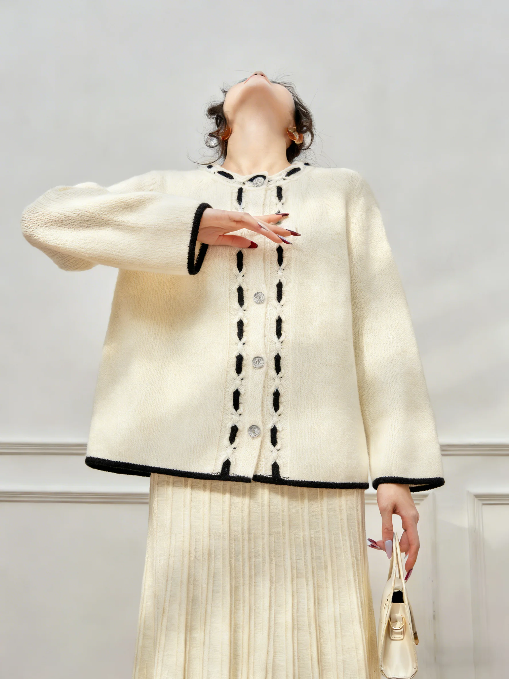 

Ele White Knitted Open Cardigan Sweater Women's Base Layer Inner Wear High-End Feel Spring Top Commute Sle Casual Fit