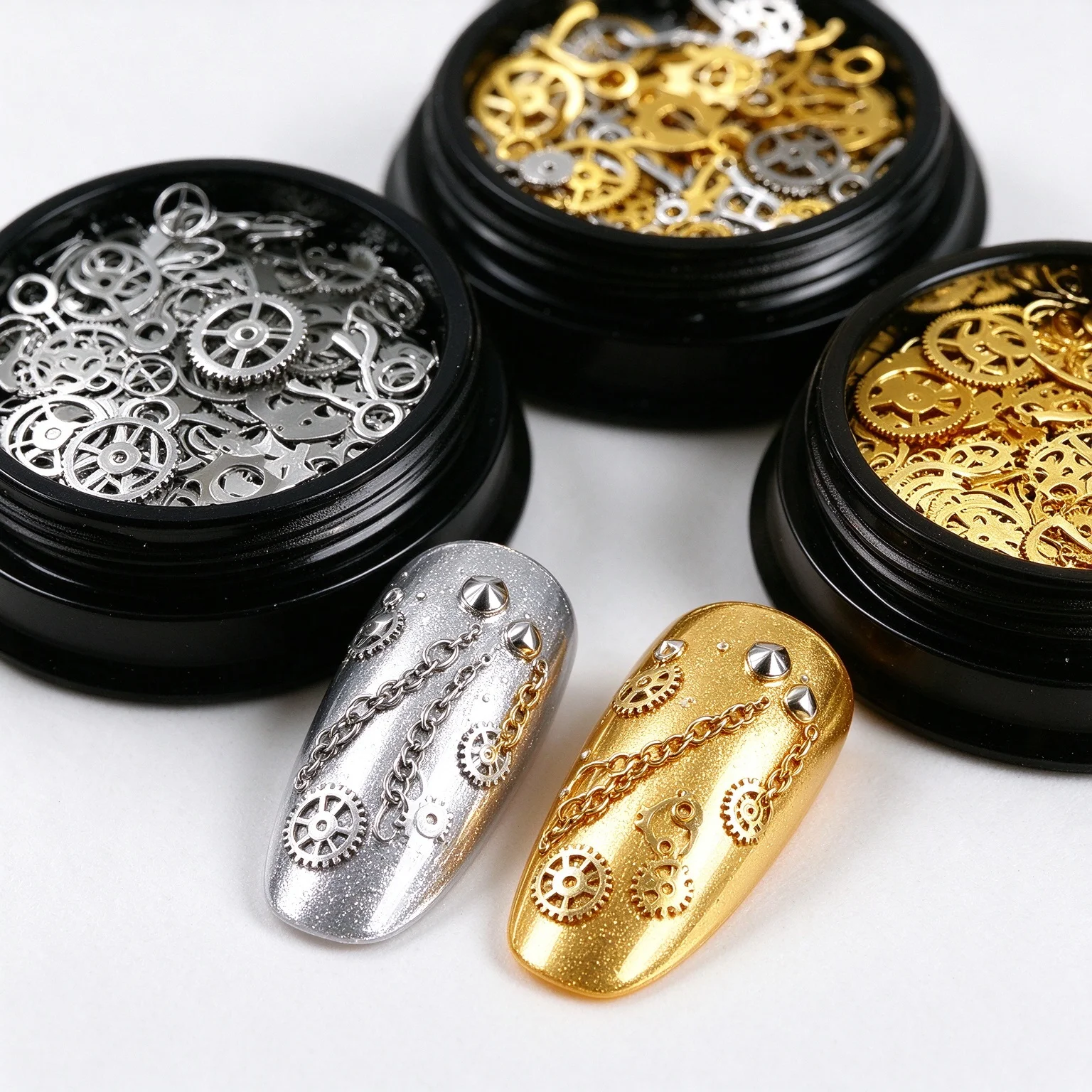 120Pcs Steampunk Mechanical Gear Nail Art Studs Vintage Gold Silver Mini Alloy Clock Wheel 3D Nail Decor For Home Salon Nail DIY