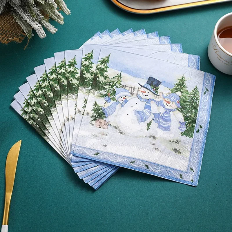 

20Pcs/pack Christmas Printed Disposable Napkin Paper Table Dinner Tissues Xmas New Year Party Decor