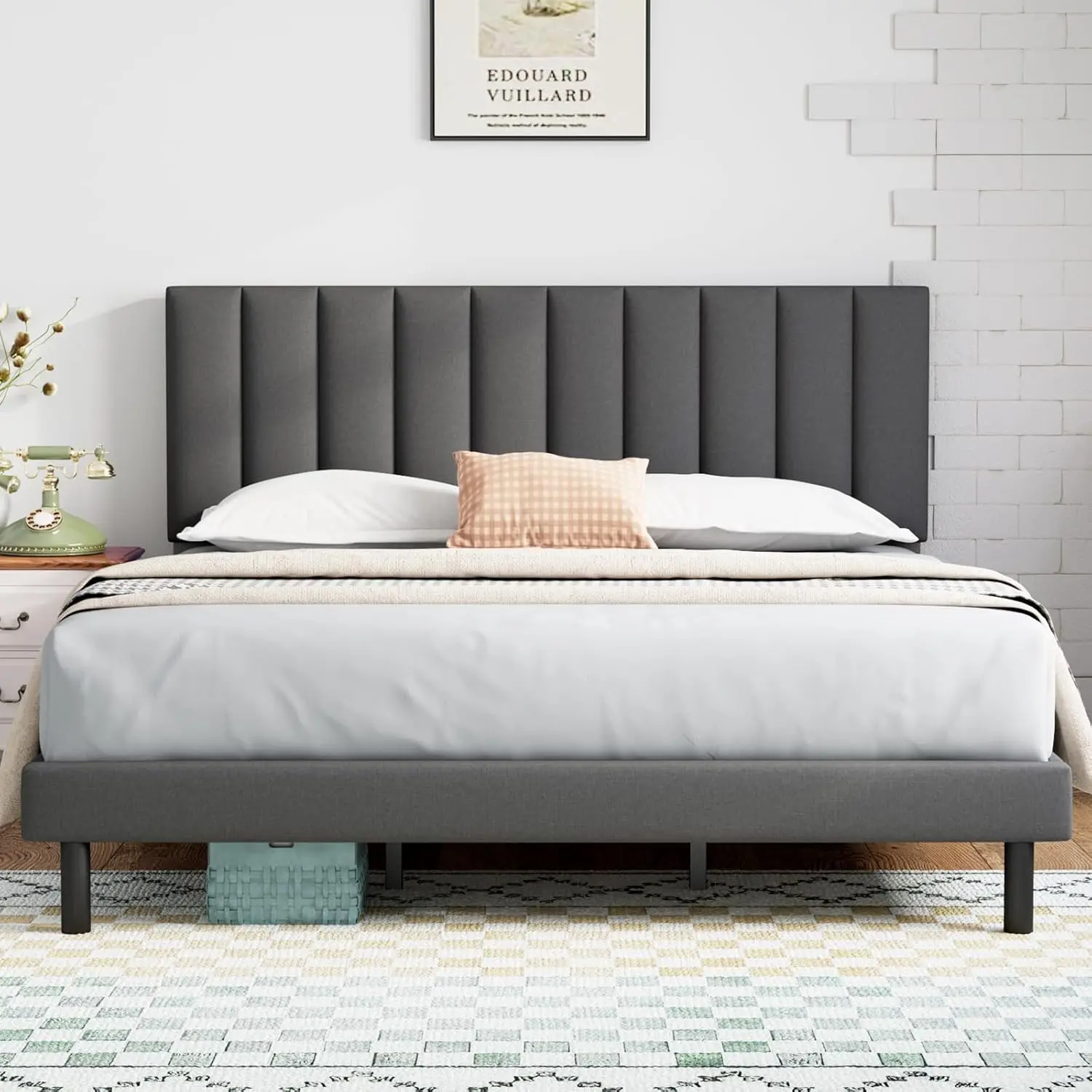 

Lukace King Size Bed Frames Upholstered Platforms With Headboard,Mattress Foundation,Bedroom And Guest Room Bed Frames,No Box