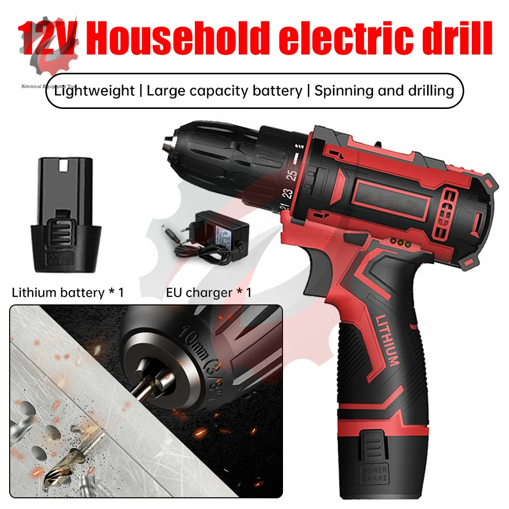 Hand Electric Drill Electric Cordless Screwdriver Impact Drill Multifunctional Household Lithium Battery Charging Drill Tool