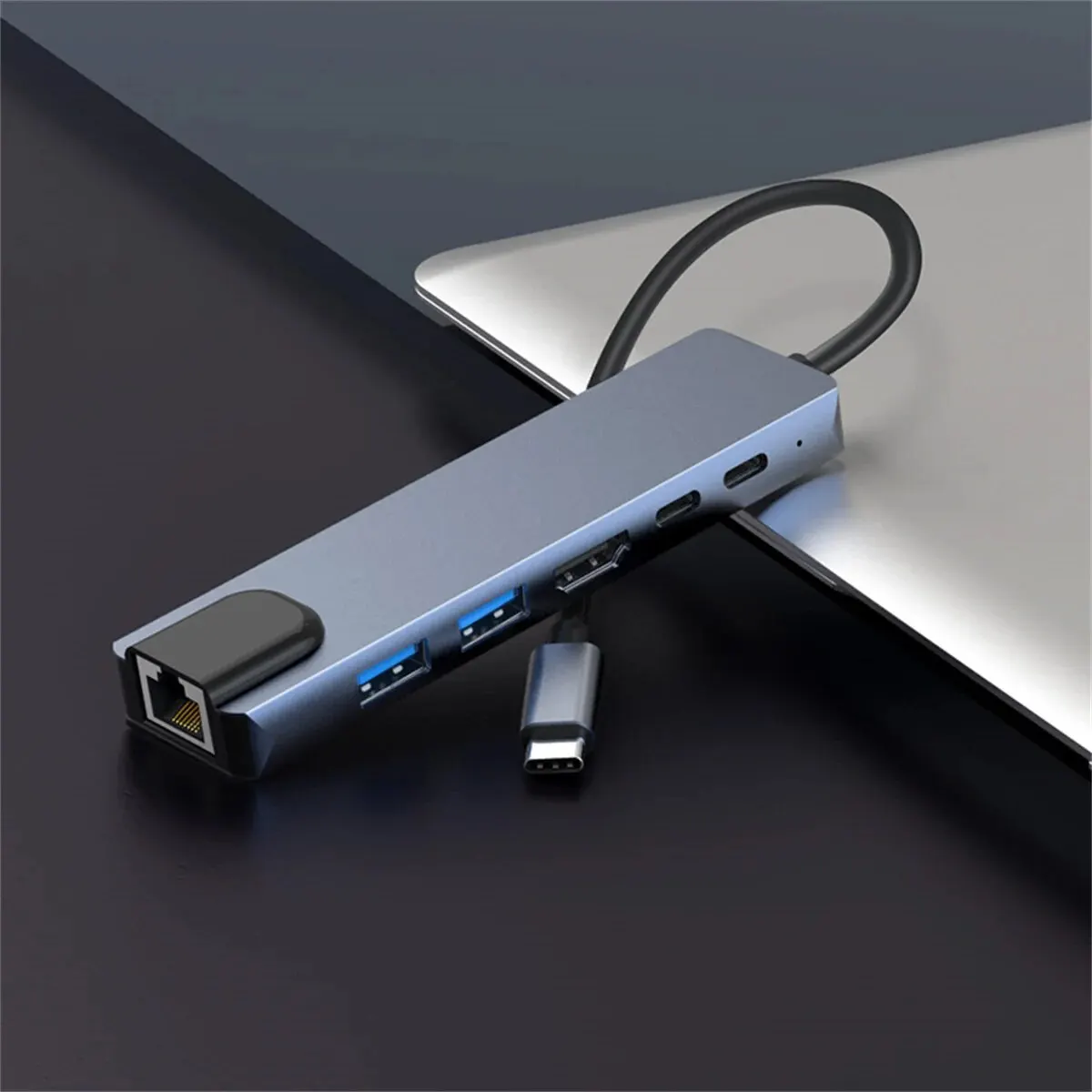 USB C Hub 4K@60Hz, 6-in-1 USB C Hub Multiport Adapter with 2 USB /1 HDMI Ports, Type-c/PD/RJ45, USB C Dongle for Laptop Tablet I