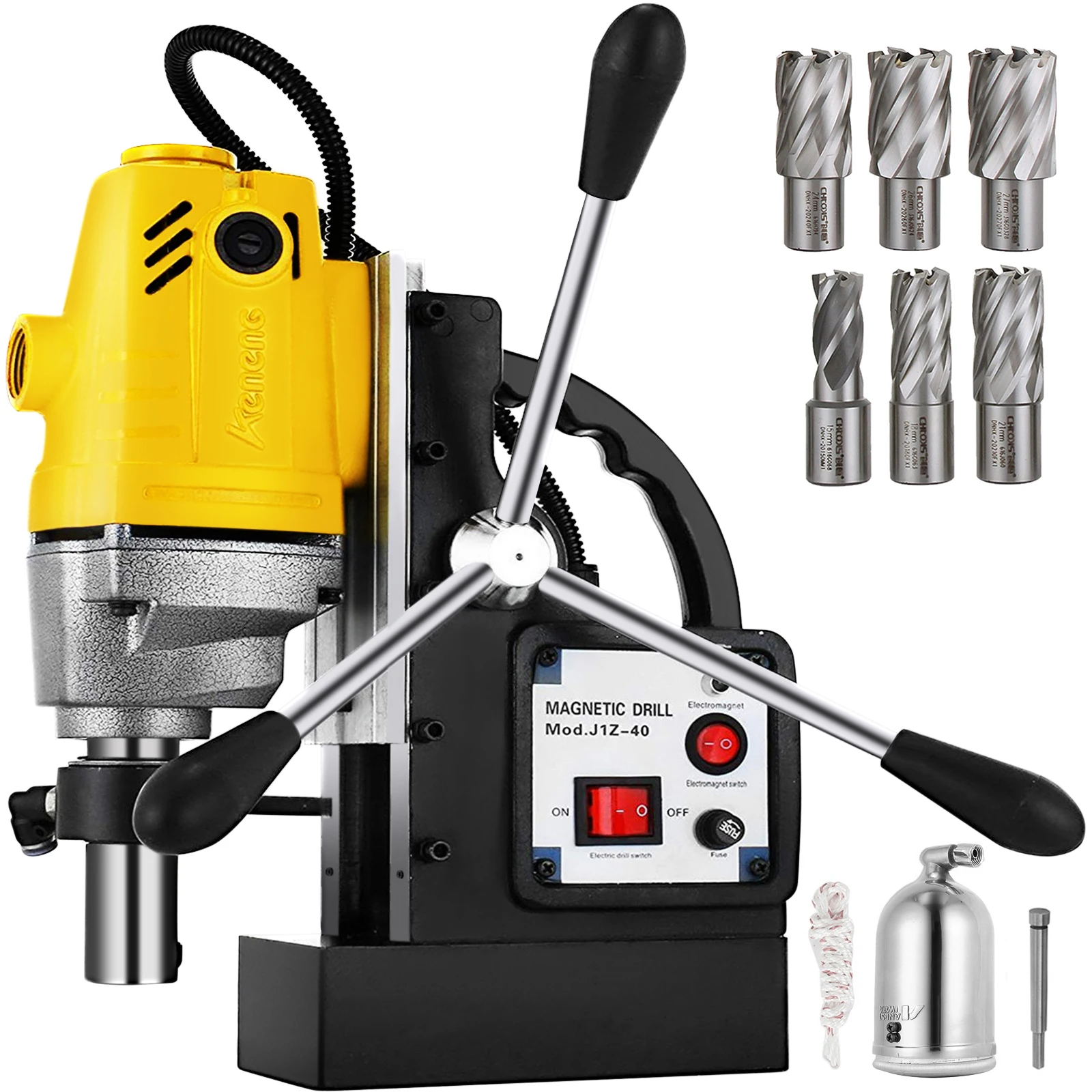 VEVOR-Furadeira Magnética, 1 em HSS Cutter Set, Bits de corte anular, MD40, 1100W industrial, 40mm Magnetic Mag Drill, 6 pcs