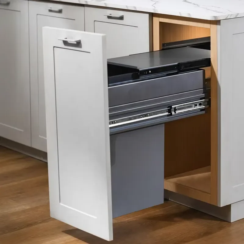 Best Selling Concealed Kitchen Trash Can with Built-in Cabinet with Push-On Cover, Durable Plastic for Dining